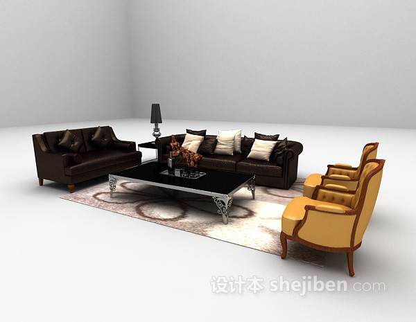 设计本欧式深色沙发组合大全3d模型下载
