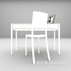 白色木质书桌3d模型下载