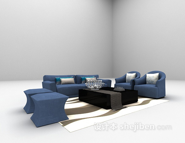 现代风格蓝色组合沙发推荐3d模型下载