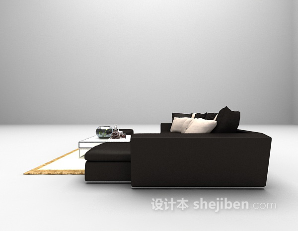 现代风格黑色皮质沙发3d模型下载