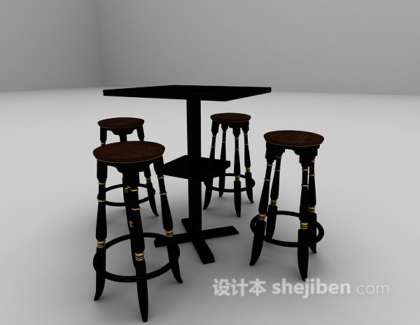 免费欧式吧台桌椅组合3d模型下载