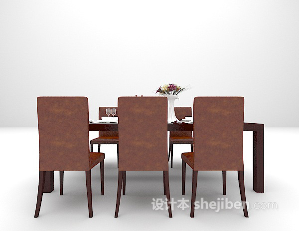 长形木质餐桌3d模型下载