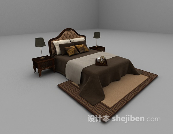 欧式风格棕色床具3d模型下载