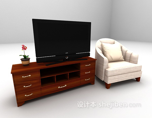 免费电视柜休闲椅组合3d模型下载