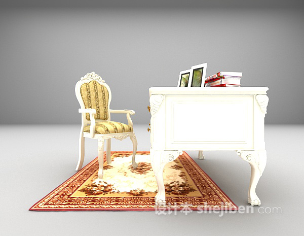 设计本欧式白色书桌3d模型下载