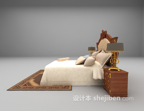 设计本欧式木质床3d模型下载