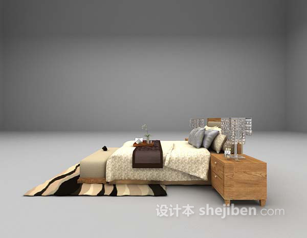 设计本现代双人床3d模型下载