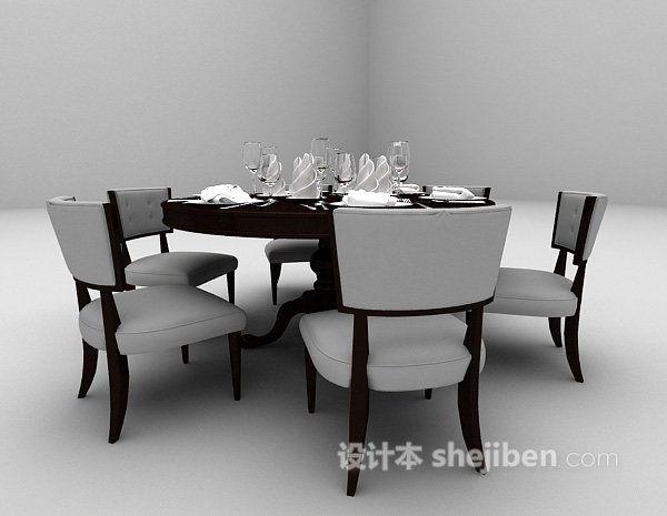 欧式风格欧式棕色木质餐桌欣赏3d模型下载