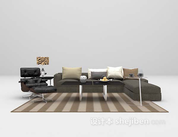 免费布艺沙发组合3d模型下载