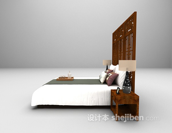 设计本中式木质床推荐3d模型下载