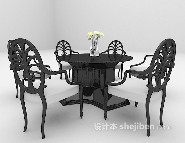 免费黑色桌椅组合3d模型下载