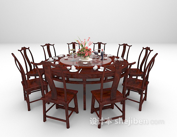 设计本中式圆形餐桌3d模型下载