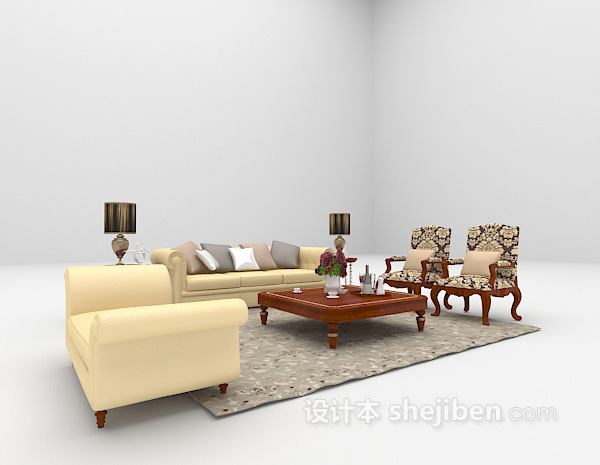 欧式风格木质欧式沙发欣赏3d模型下载