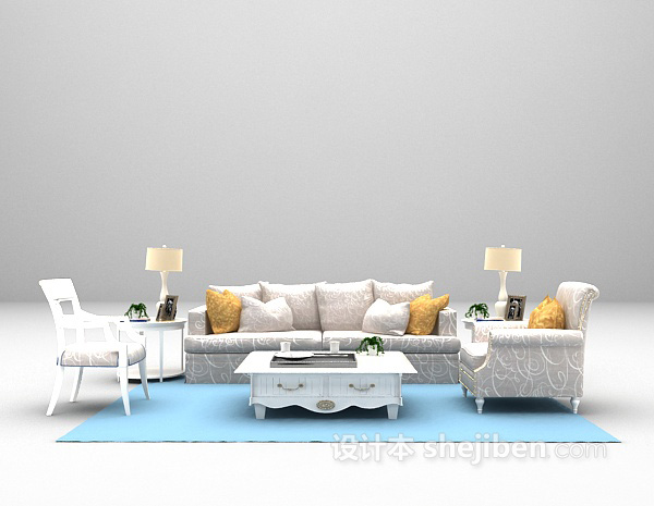 欧式风格简欧白色沙发组合3d模型下载