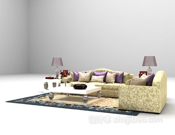 免费灰色沙发组合3d模型下载