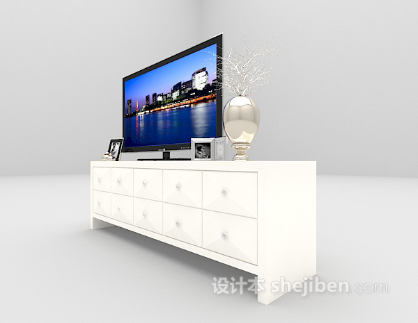 现代风格现代白色电视柜3d模型下载
