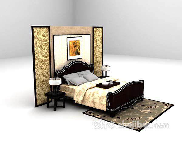 欧式风格古典风格双人床3d模型下载