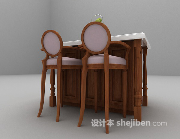 免费白色欧式桌椅组合3d模型下载