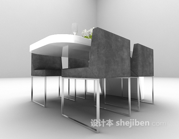 现代风格白色桌椅组合3d模型下载