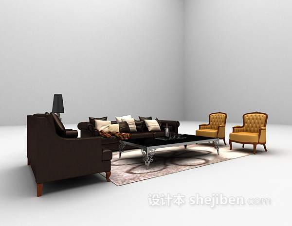 欧式深色沙发组合3d模型大全