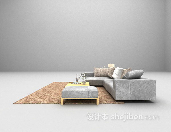 设计本灰色现代沙发3d模型下载
