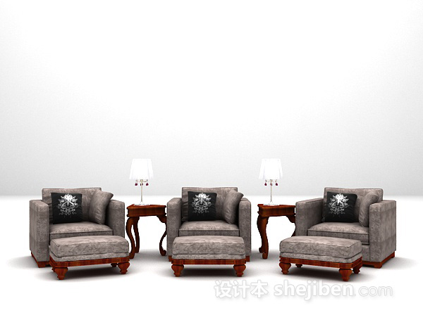 欧式风格布艺单人沙发3d模型下载