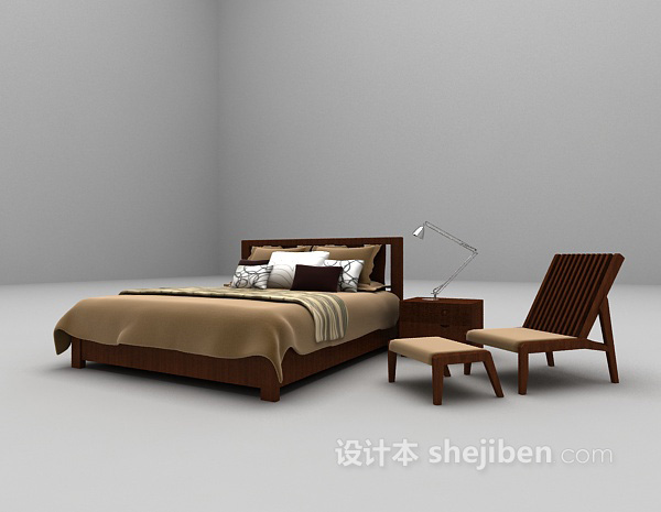 免费现代木质双人床大全3d模型下载
