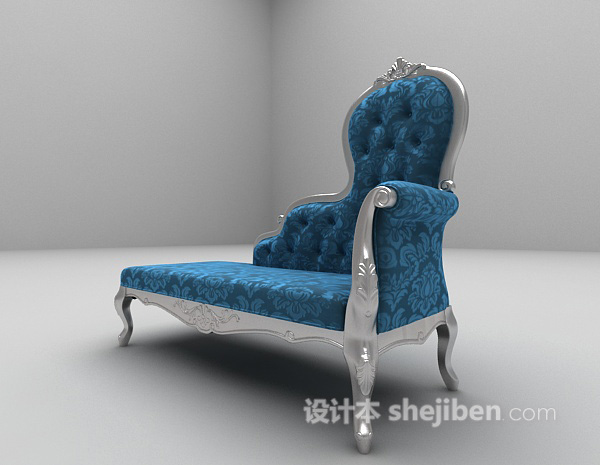 设计本蓝色欧式贵妃椅3d模型下载