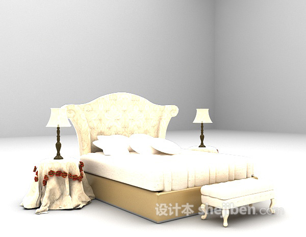 免费欧式双人床3d模型下载