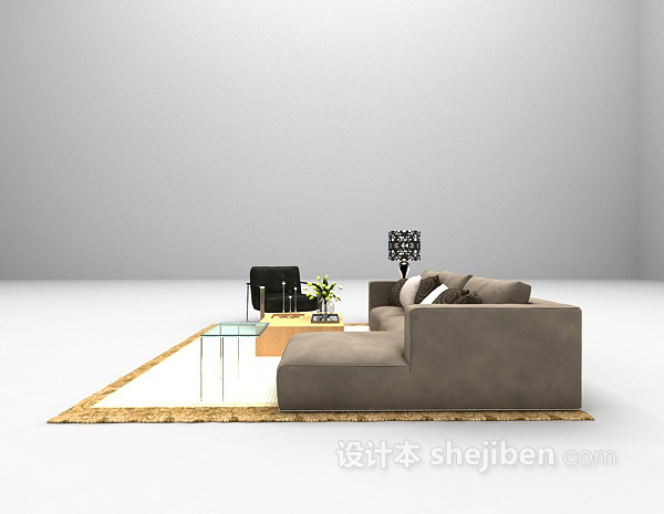 现代风格深色沙发组合3d模型下载