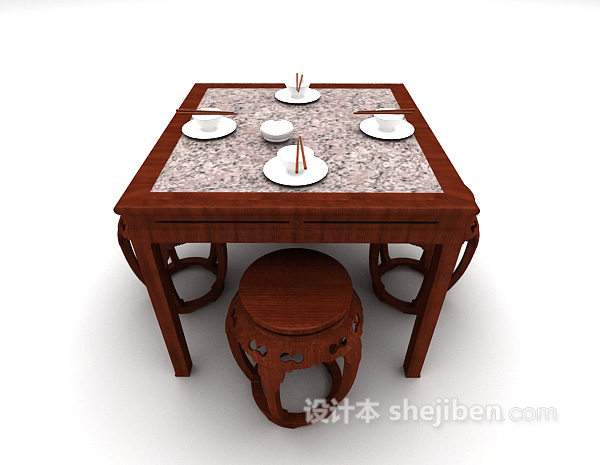 设计本中式桌椅3d模型下载