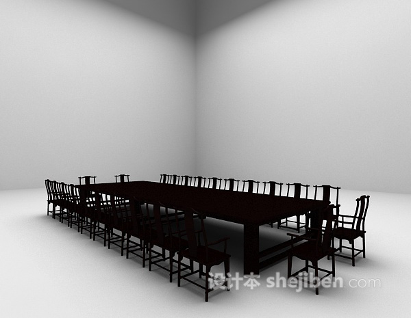 设计本中式会议桌3d模型下载