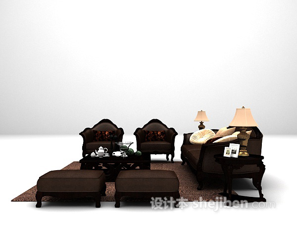 棕色组合沙发模型下载