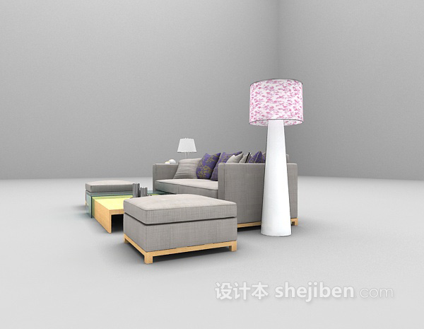 免费现代木质沙发组合3d模型下载