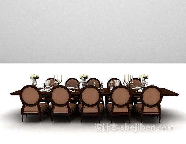长形木质餐桌3d模型推荐