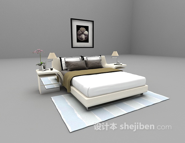 现代风格白色席梦思床3d模型下载