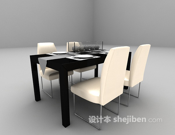 现代风格现代四人餐桌3d模型下载