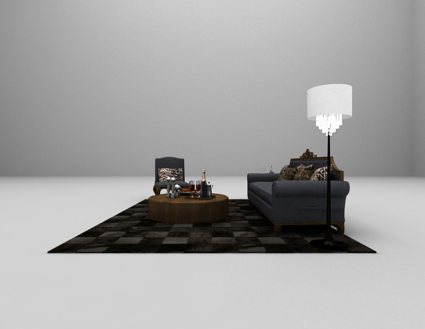 设计本深色沙发组合3d模型下载