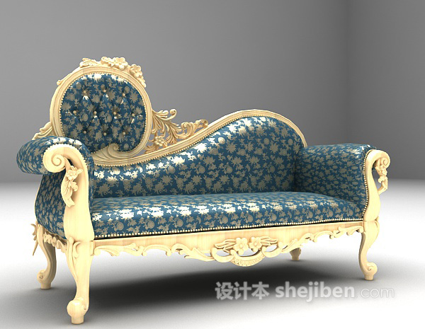 欧式风格欧式蓝色贵妃椅3d模型下载