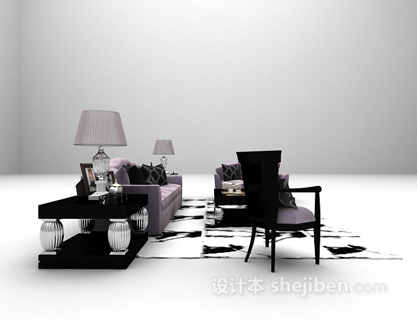 现代风格浅紫色沙发推荐3d模型下载