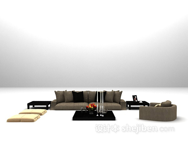 棕色矮沙发组合3d模型