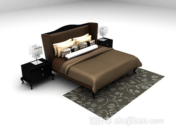 欧式风格棕色床3d模型下载
