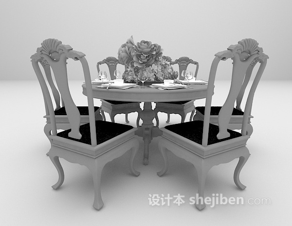 设计本欧式高背椅桌椅3d模型下载