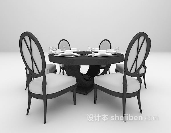 设计本棕色欧式餐桌3d模型下载
