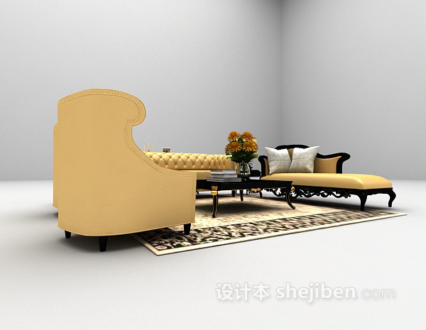 欧式风格欧式金色沙发组合3d模型下载