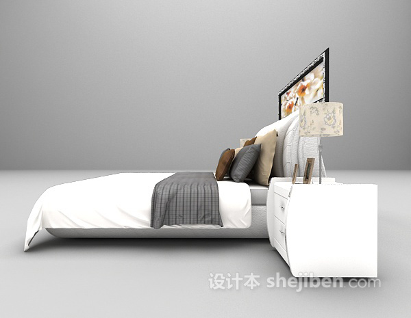 设计本现代白色床3d模型下载