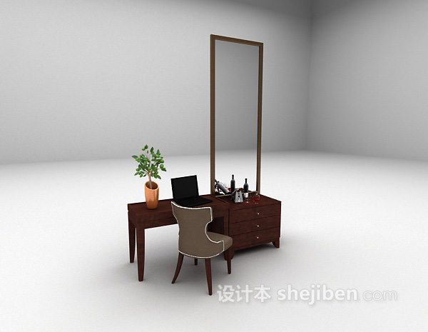 欧式风格木质欧式书桌3d模型下载