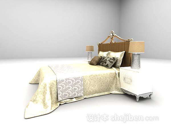 设计本欧式古典风格双人床3d模型下载