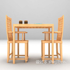 木色桌椅组合大全3d模型下载