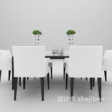 白色现代餐桌3d模型下载